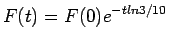 $\displaystyle F(t) = F(0)e^{-tln 3/10}$